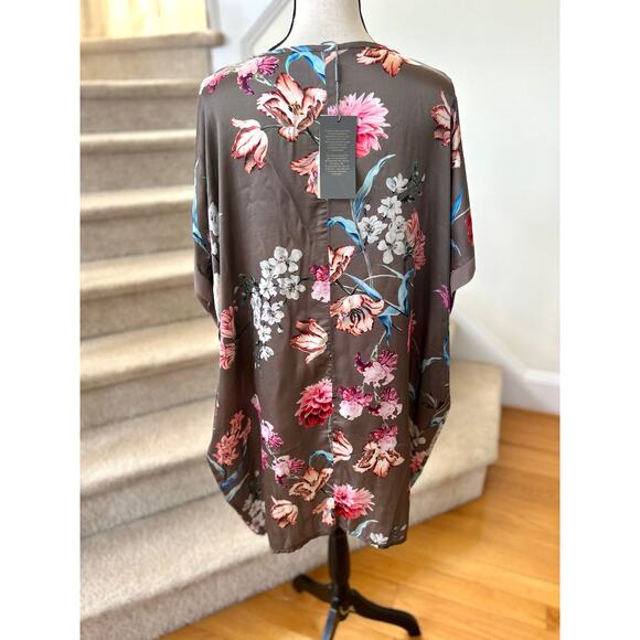 NWT Lola Silk Blend Taupe Brown Grey Pink Floral Tunic Dress - Picture 3 of 9